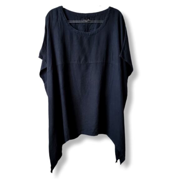 Olars Ulla Sweden Black Linen Tunic Top 1X Lagenlook Minimalist Modern Relaxed - Picture 1 of 10